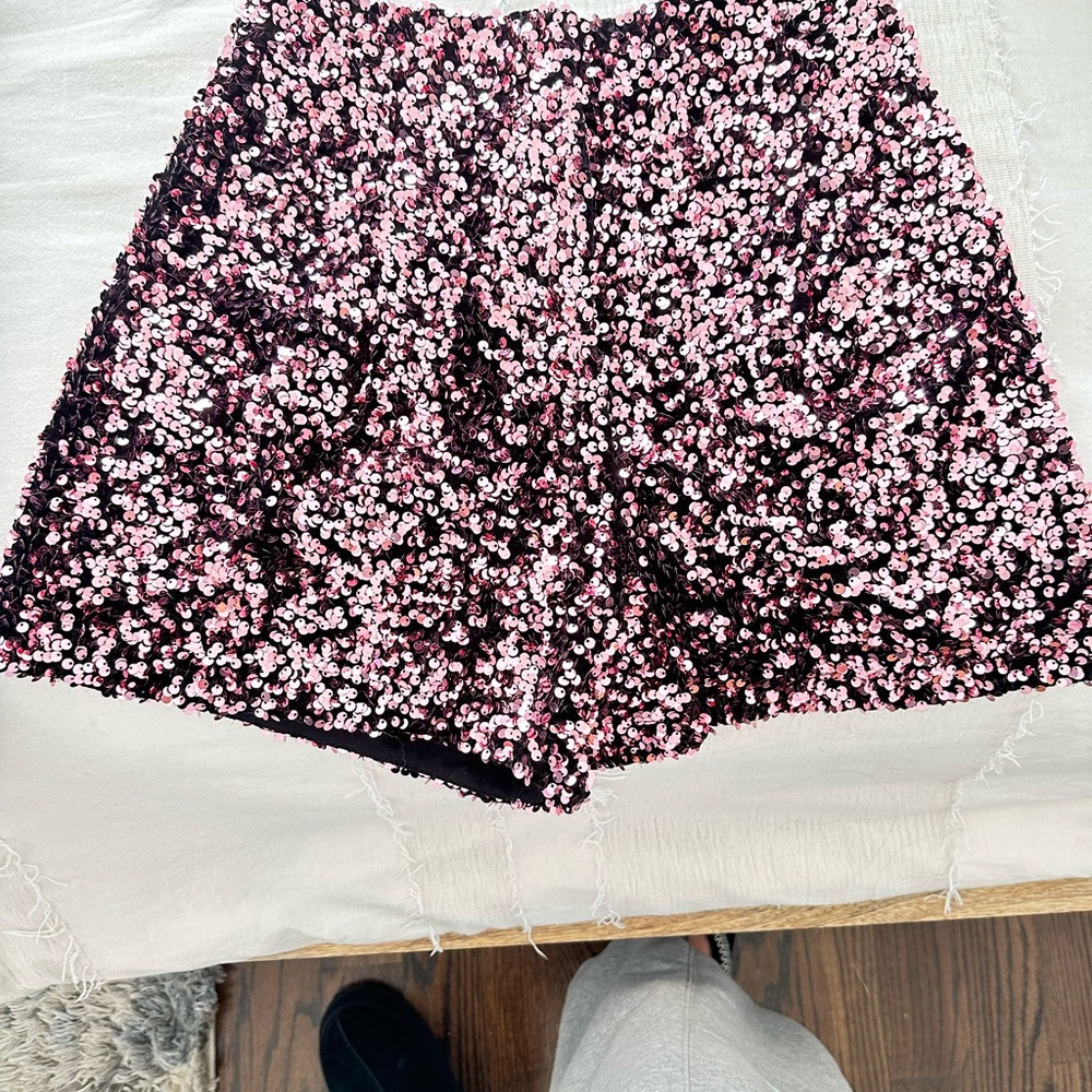 Zara Pink High Waisted Sequin Shorts